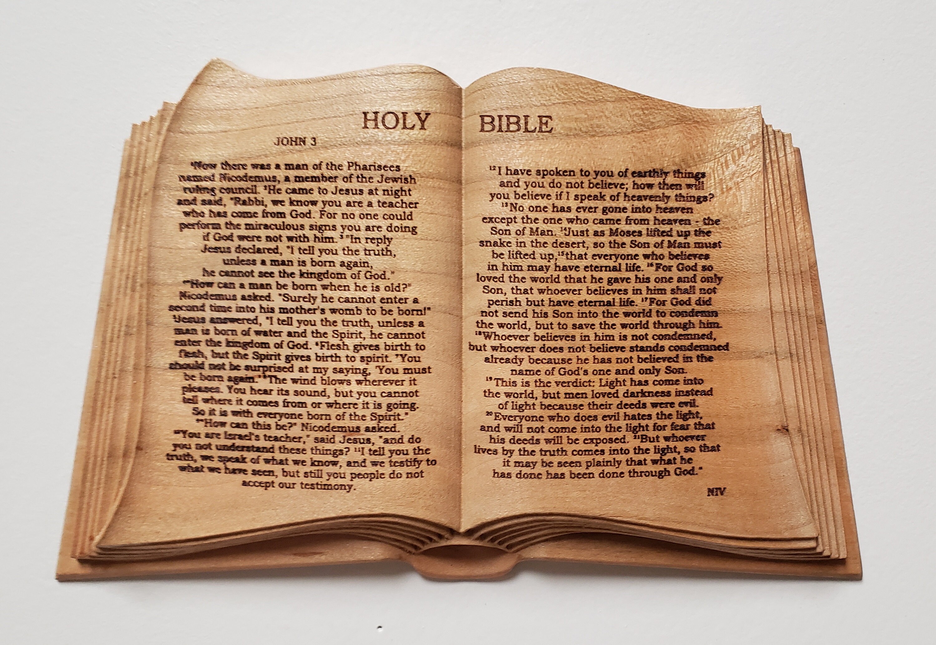 3D precision carved Open Bible made of cherry wood with laser Etsy