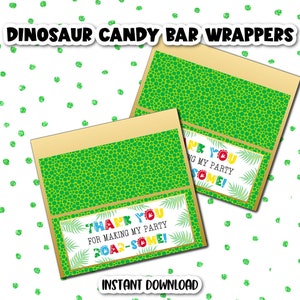 Dinosaur Candy Bar Wrappers, Candy Bar Wrappers, Dinosaur Printables, Dinosaur Party Supplies