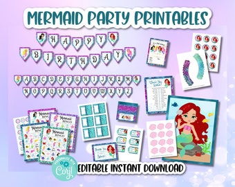 Mermaid Party Pack, Mermaid Birthday Party, Mermaid Printables, Birthday Party Printables