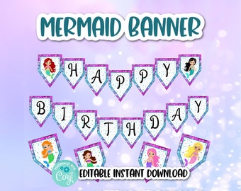 Printable Mermaid Banner, Mermaid Birthday Banner, Mermaid Banner, Mermaid Printables