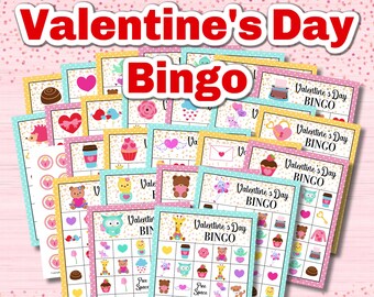 Valentine&#39;s Day Bingo (class set), Printable Bingo Game, Valentine&#39;s Day Game, Valentine&#39;s Day Printable