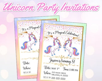 Unicorn Birthday Invitations, Editable Unicorn Invitations, Unicorn Party Invitations, Unicorn Invitation, Editable Invitation