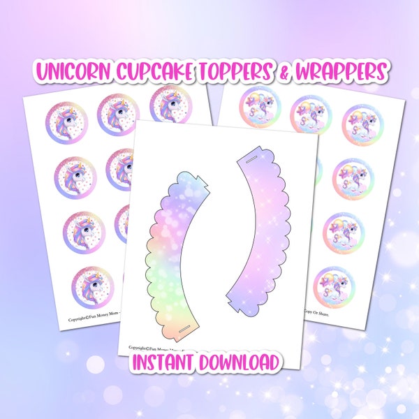 Unicorn Cupcake Toppers and Wrappers (Pastel Colors), Unicorn Cupcakes, Cupcake Printables