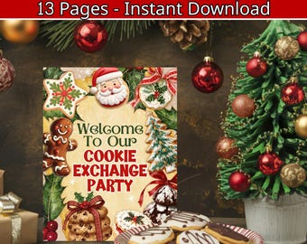 Paquete de intercambio de galletas navideñas: juegos y decoraciones imprimibles para fiestas navideñas