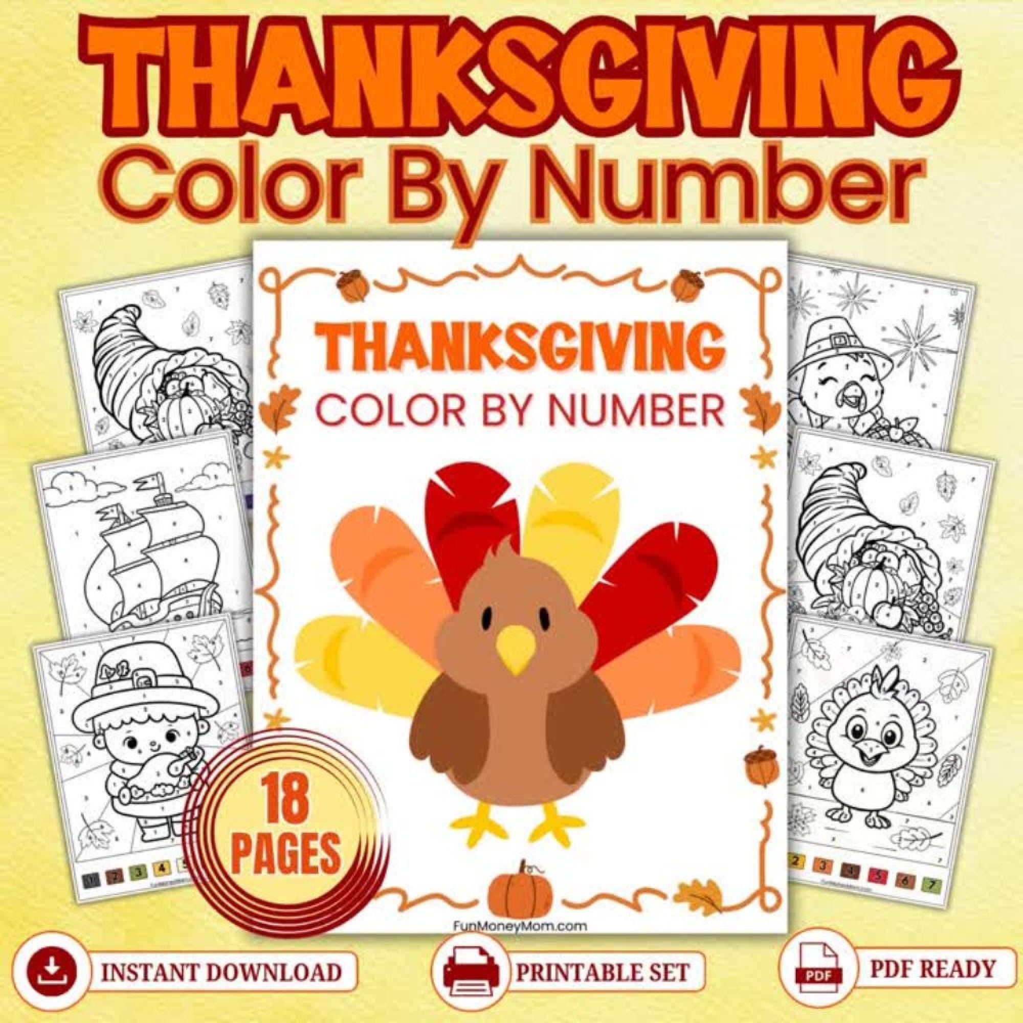 Thanksgiving Color by Number Pages: Printable Fall Activity Sheets…