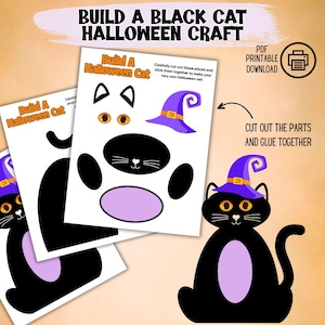 Build A Black Cat Halloween Craft, Halloween Activity For Kids, Fall Printable