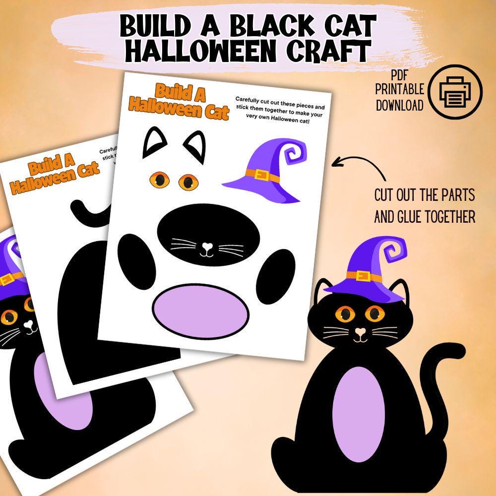 Build A Black Cat Halloween Craft, Halloween Activity For Kids, Fall…