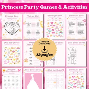 Princess Birthday Party Game Printables, Printable Princess Party Games, Printable Princess Games For Kids, Kid&#39;s Princess Bundle