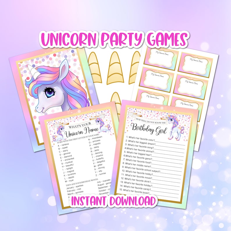 Unicorn Party Games (pastel Colors), Unicorn Games, Unicorn Birthday ...