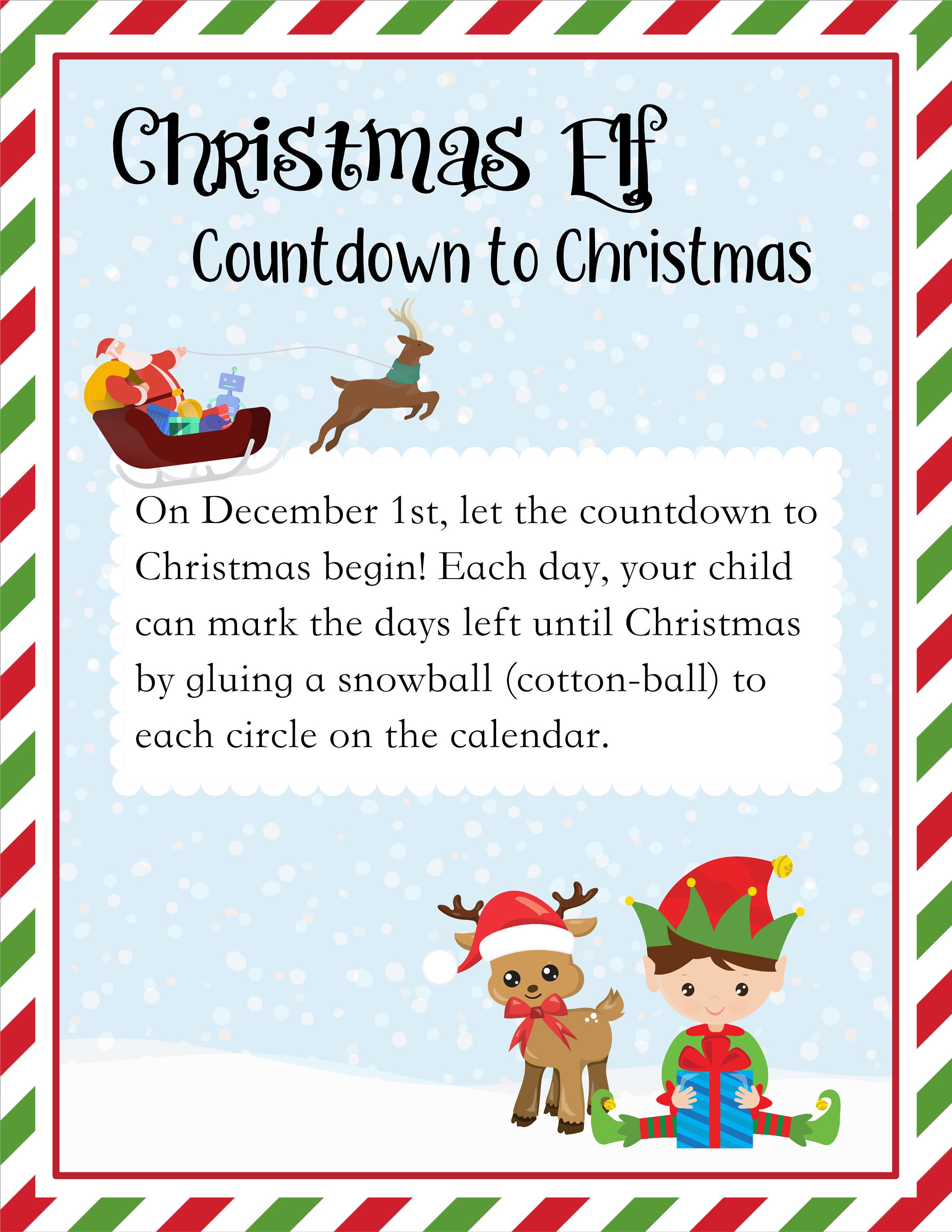 elf christmas countdown printable - etsy