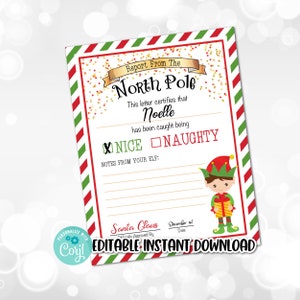 Boleta de calificaciones editable de elfos de Navidad