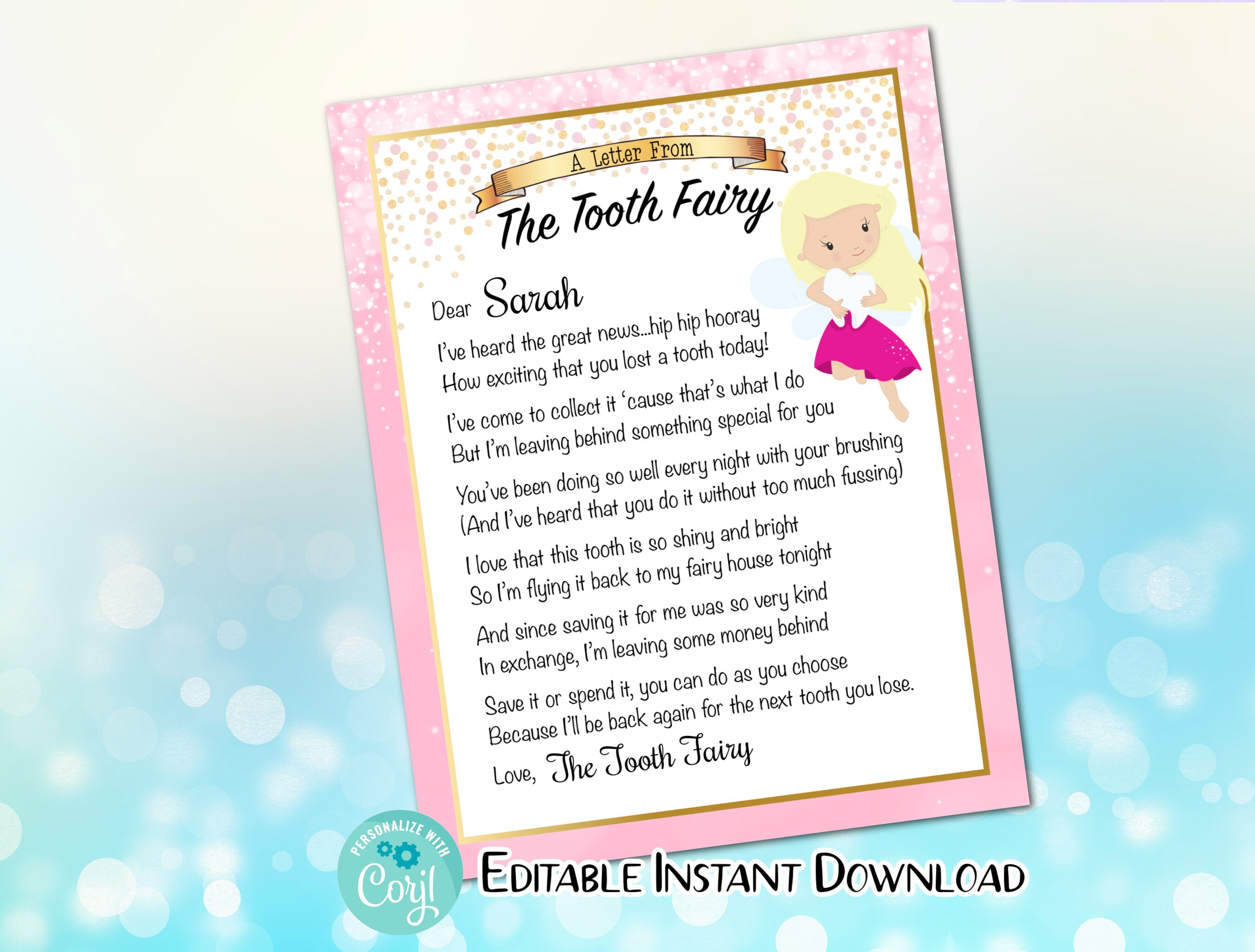 tooth fairy letter editable etsy
