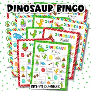 Dinosaur Bingo Game, Dinosaur Game, Dinosaur Party Games, Kids Bingo