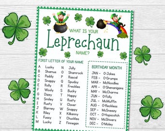 Leprechaun Name Printable: St. Patrick's Day Party Game (Digital Download)