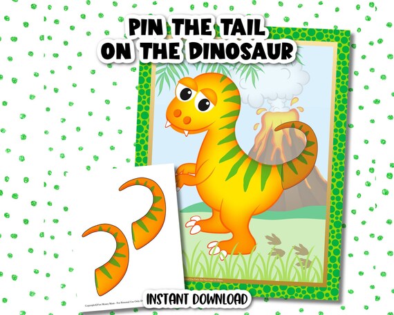 Dinosaur Birthday Game Pin the Tail on the Dinosaur Game 