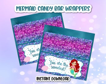 Mermaid Candy Bar Wrappers, Mermaid Goodie Bag Printable, Mermaid Party
