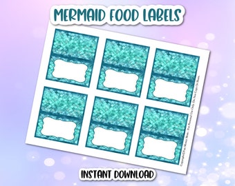 Mermaid Food Labels, Mermaid Party, Mermaid Printables