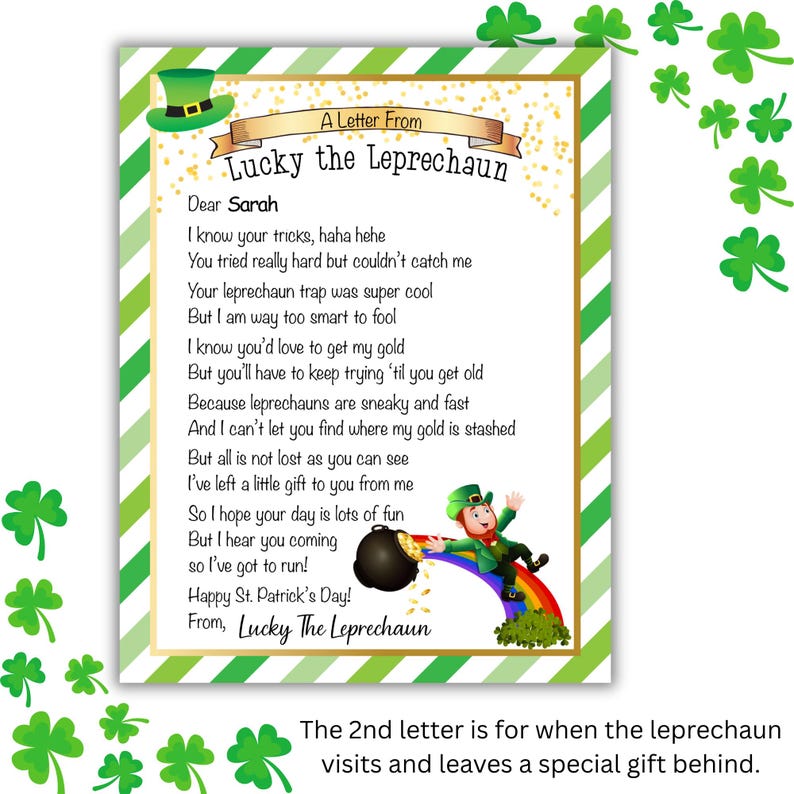 Editable Leprechaun Letter  – Printable St. Patrick’s Day Surprise for Kids