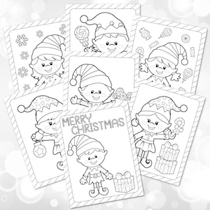 Elfen Malseiten: Ausdruckbare Weihnachtsferien Aktivität für Kinder