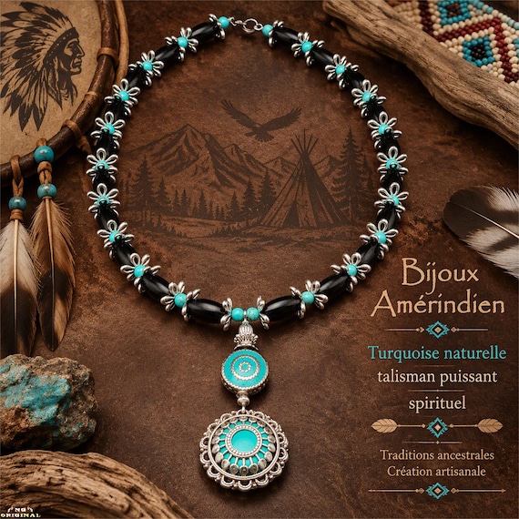 Natural Turquoise Necklace, Tribal Pendant, Native American Inspired Jewelry, Boho Ethnic Unisex Handmade Necklace