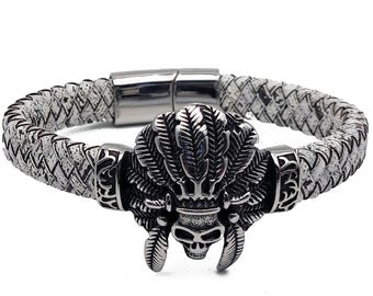 Bracciale Medico Identificativo In Pelle Intrecciata Con Incisione – Chiusura Magnetica, 21 Cm