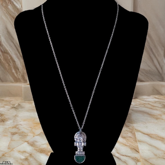 Tumi Pendant in 925 Sterling Silver & Malachite • Pre‑Columbian Amulet • Protection Talisman • 50 cm Silver Chain • Spiritual Gift