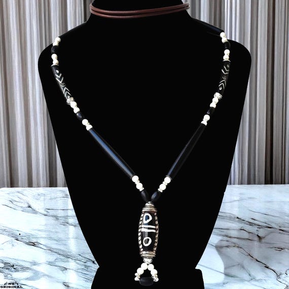 Handmade Native American Spiritual Necklace | DZI 3-Eye Pendant | 925 Sterling Silver | Unisex Energy Gift | Made in France