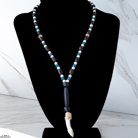 Handmade Native American Tribal Necklace | Buffalo Tooth Pendant | Ethnic Boho Chic Jewelry | Spiritual Talisman Made in France
