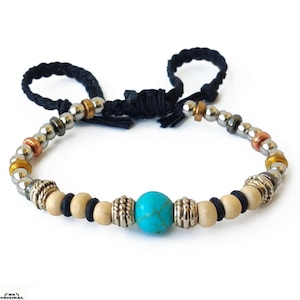 Handgemaakt Uniseks Native Armband | Etnische Sieraad Turkoois & Hout | Spiritueel Geschenk Made in France