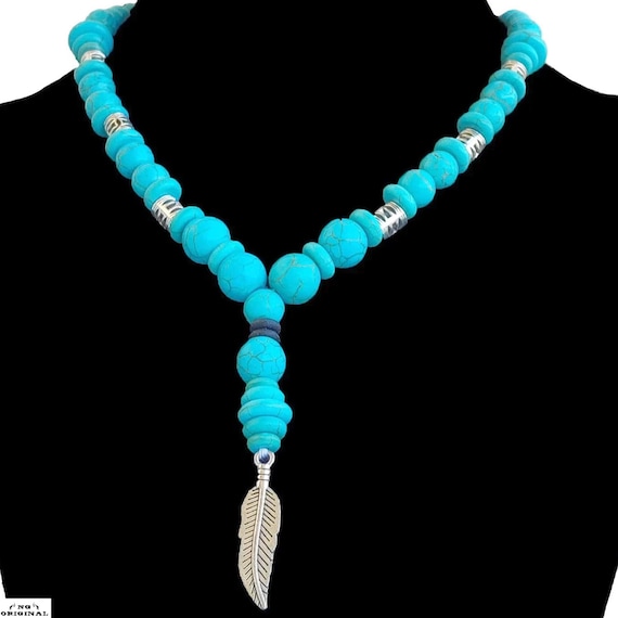 Native Turquoise Necklace • Handmade Boho Jewelry • Spiritual Gift for Her • Positive Energy • Made in France