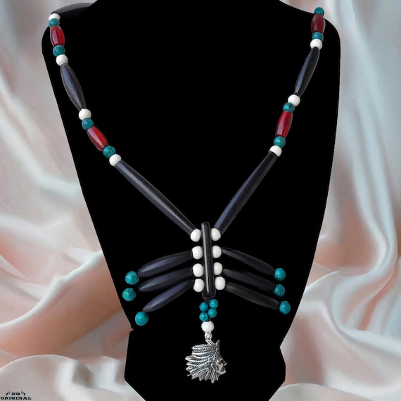 Native American Tribal Necklace | Natural Horn & Turquoise Pendant | 925 Silver Boho Jewelry | Handmade Spiritual Gift for Her