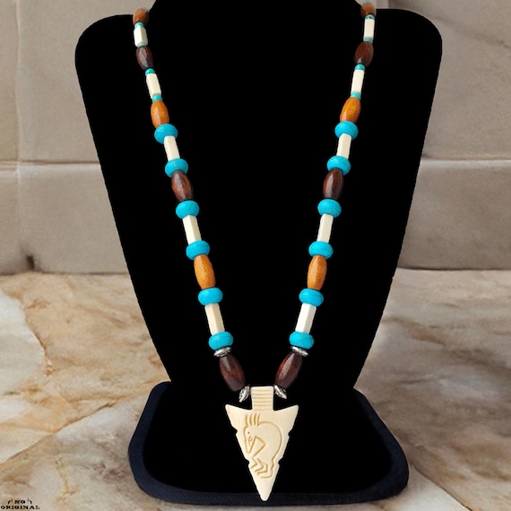 Native American Turquoise Necklace for Men & Women | Spiritual Boho Chic Jewelry | Handmade Kokopelli Pendant | Unique Gift Made in France