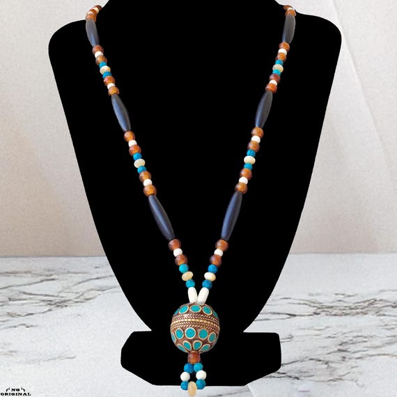 Handmade Native American Turquoise Necklace | Tribal Boho Jewelry | Tibetan Spiritual Pendant | Energy Gift | Made in France