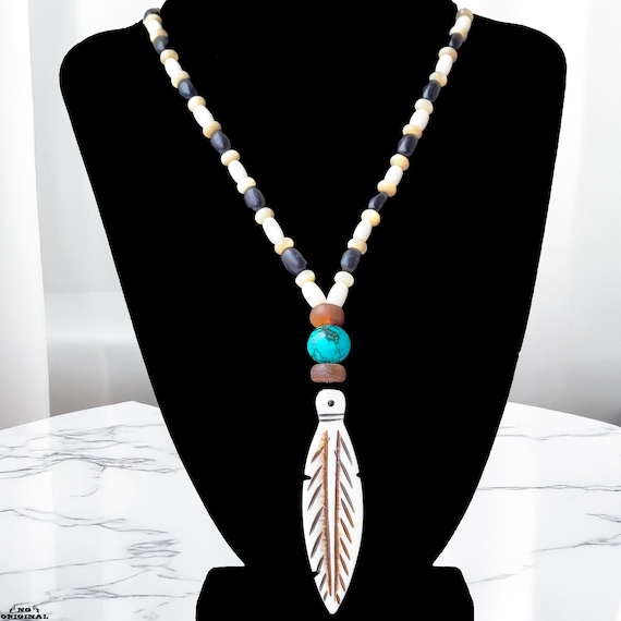Handmade Tribal Necklace | Bone Feather Pendant | Shamanic Protection | Unisex Gift | Artisan Jewelry | Made in France