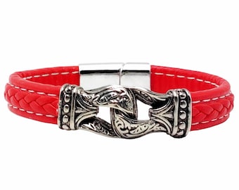 Viking leather bracelet handmade • Celtic design • Odin’s wolves • Spiritual talisman • Gift from France