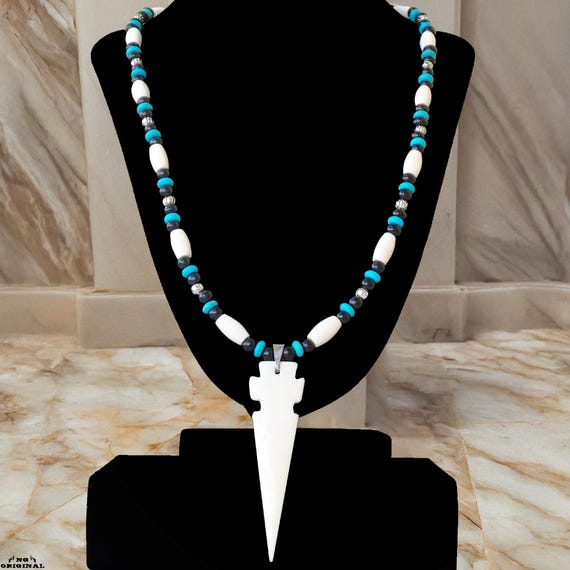 Navajo Bone Necklace • Spiritual Tribal Totem Jewelry • Handmade Amulet • Natural Turquoise Beads • Unisex Boho Gift for Energy & Meditation