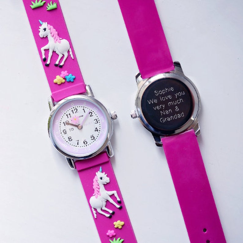 Custom Pink Unicorn Themed Childrens Engraved Watch Etsy