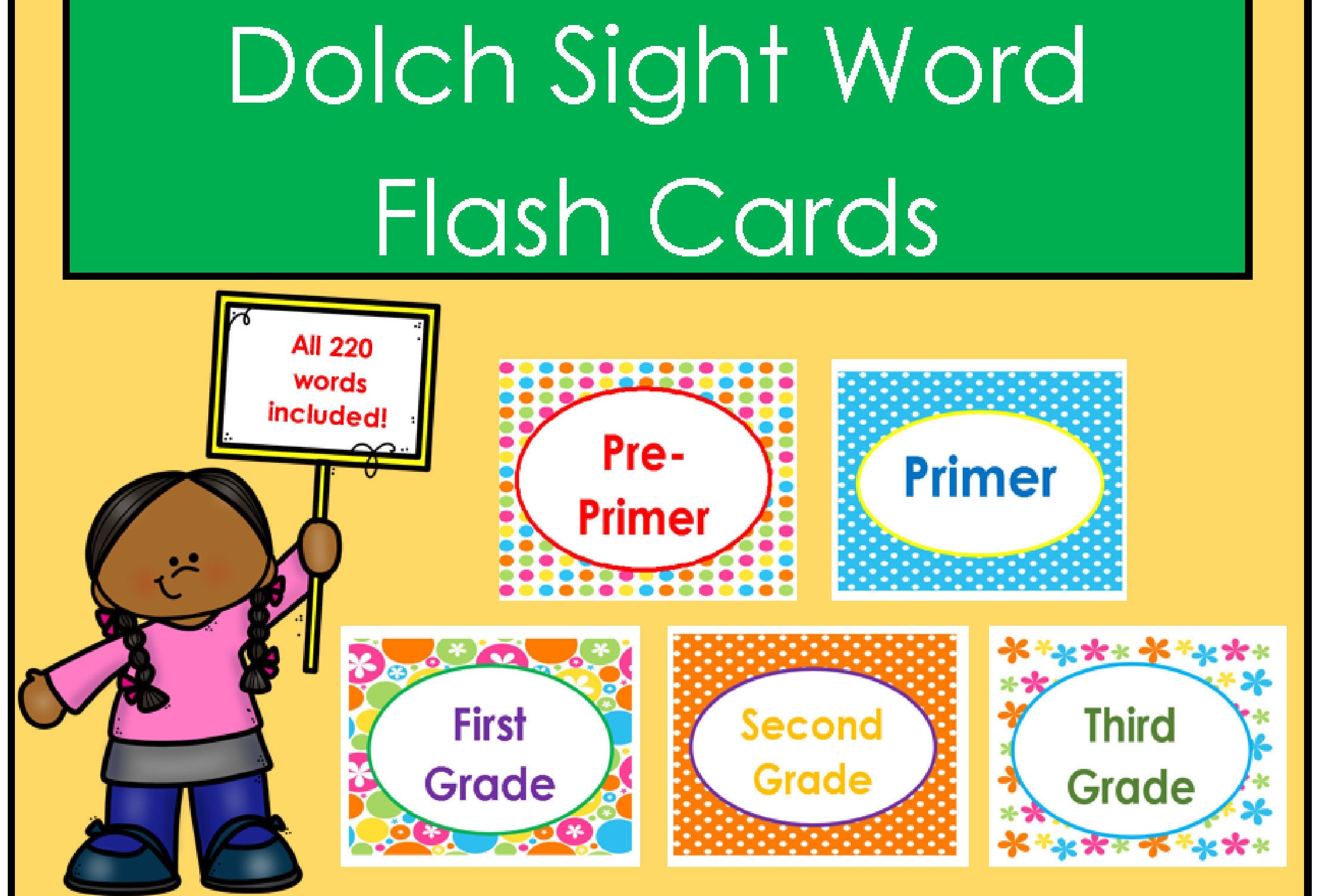 Instant Download Printable Dolch Sight Word Flash Cards/ | Etsy