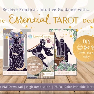 Cartas del Tarot imprimibles | Tamaño original | Baraja de Tarot de 78 cartas de alta resolución | Descarga instantánea de PDF | Baraja de Tarot Esencial | Mayor Menor