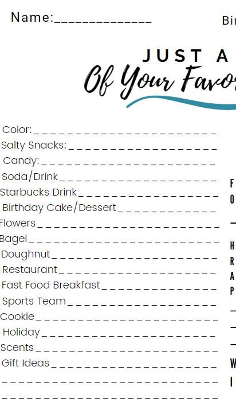 Printable Employee Favorites Questionnaire