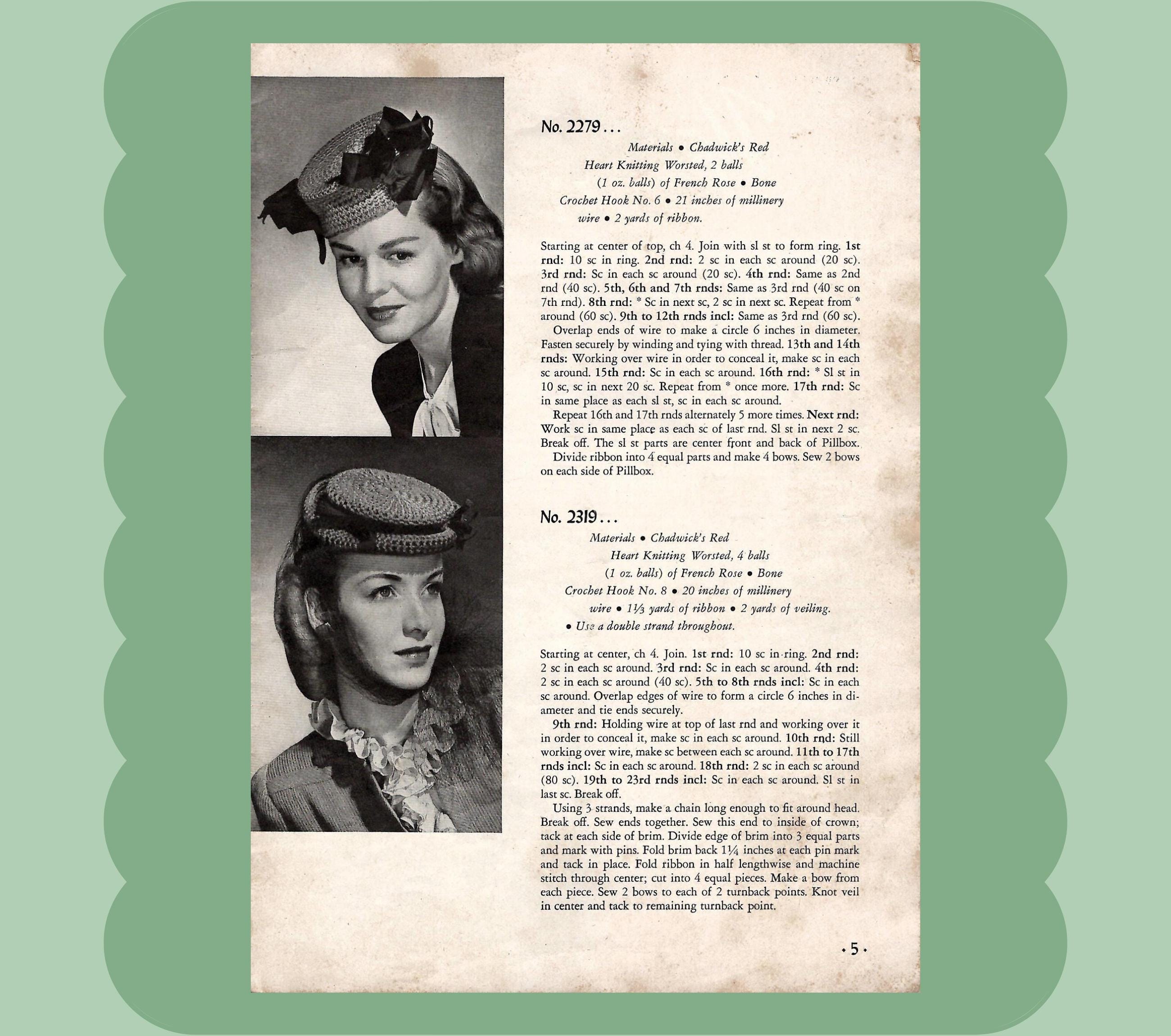 Headliner Patterns 1940s Vintage Headliners Crochet Pattern Book, PDF ONLY, Hats Bags ...