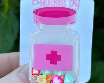 Medicine Vial Shaker Badge Reel - Hearts
