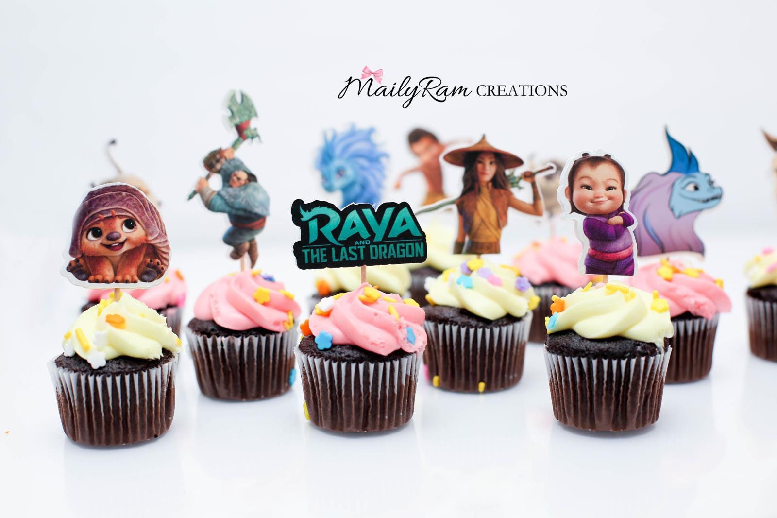 Disney Raya and the last Dragon Deluxe Cake Toppers Cupcake Decorations Set of 12 with 10 Figures and 2 Movie Stickers Fun New Characters