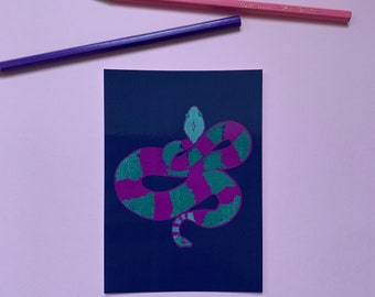 Mystic Snake A6 Postcard / Mini Print, Witchy Aesthetic Art, Snake Illustration, Spooky Stationery, Feminine Snake Art, Mystical, Goddess