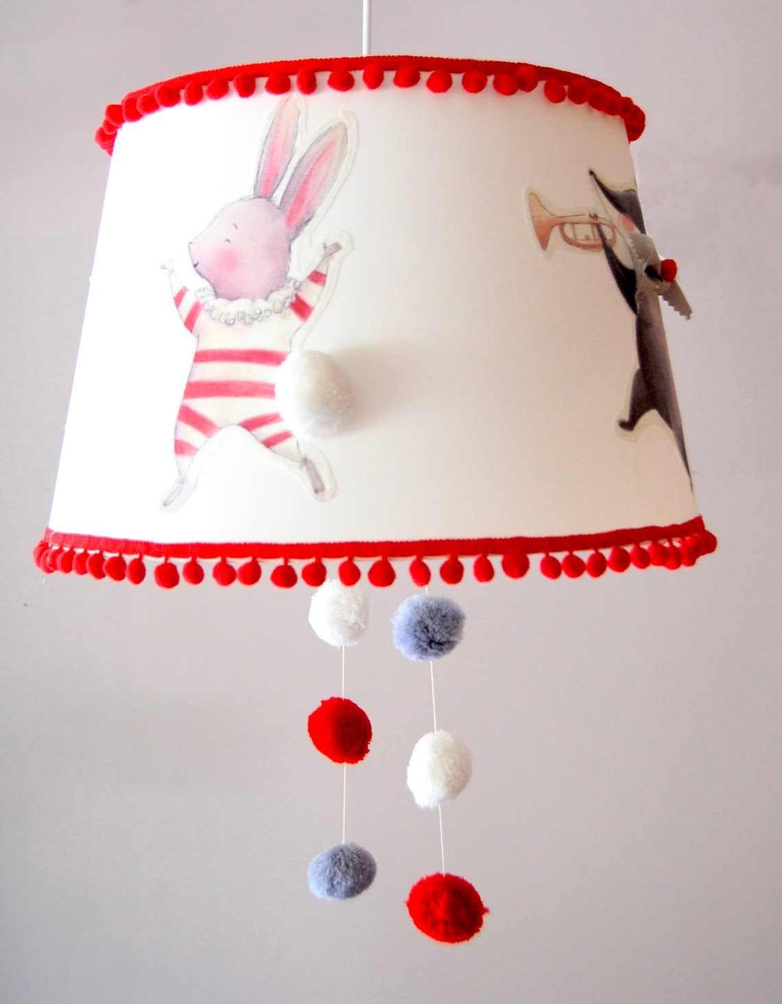 Kids nursery ceiling lampshade with dancing animals Red Etsy