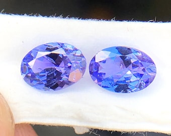 Natural Blue Zoisite Tanzanite Pair 7x5mm Oval Cut, Matching Loose Tanzanite Gemstones for Earrings.
