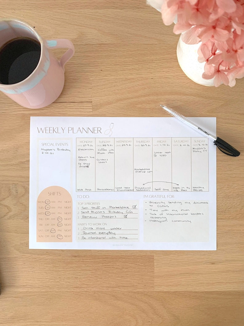 Nurse Weekly A4 Printable Planner image 1