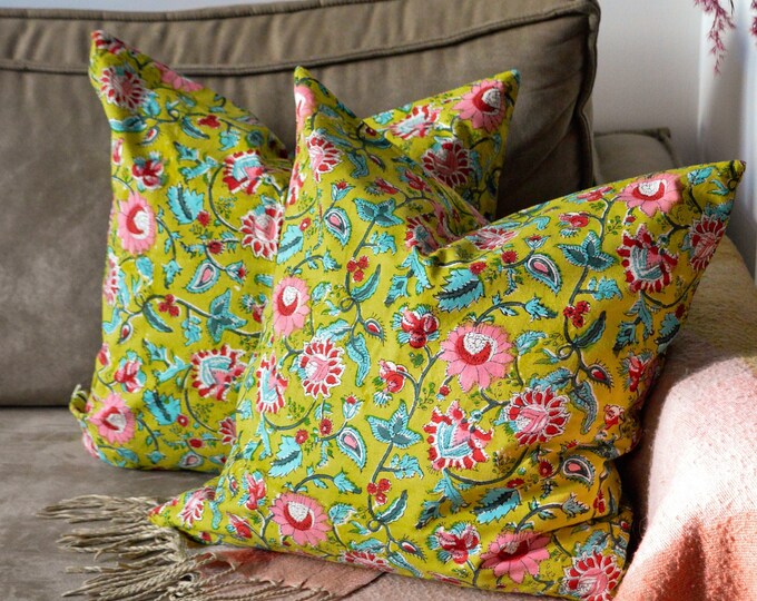 Organic Cotton Cushion Cover 50x50cm 100 Cotton Hand Block Etsy