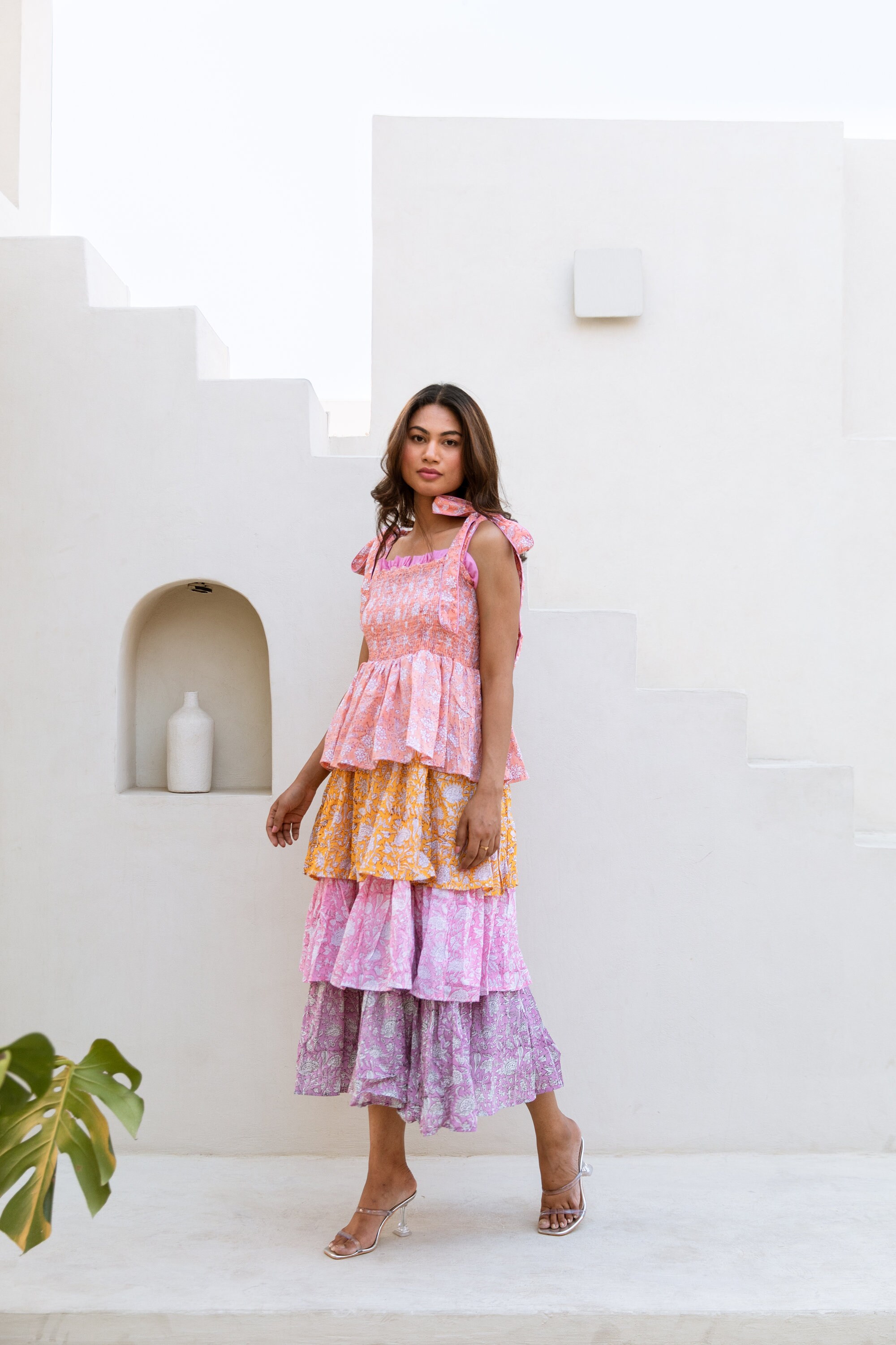 Ivory Hand Block Printed Double Layer Dress main image 1