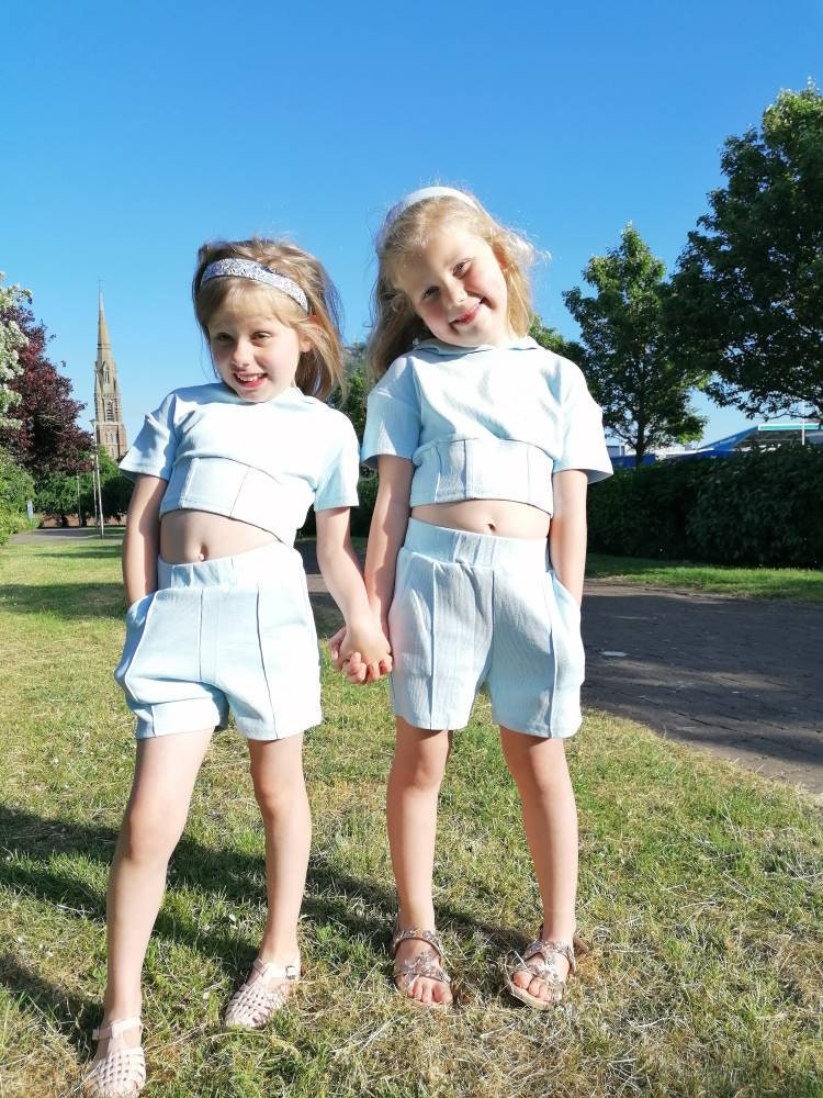 Baby Blue shorts and crop top girls great for summer with Etsy